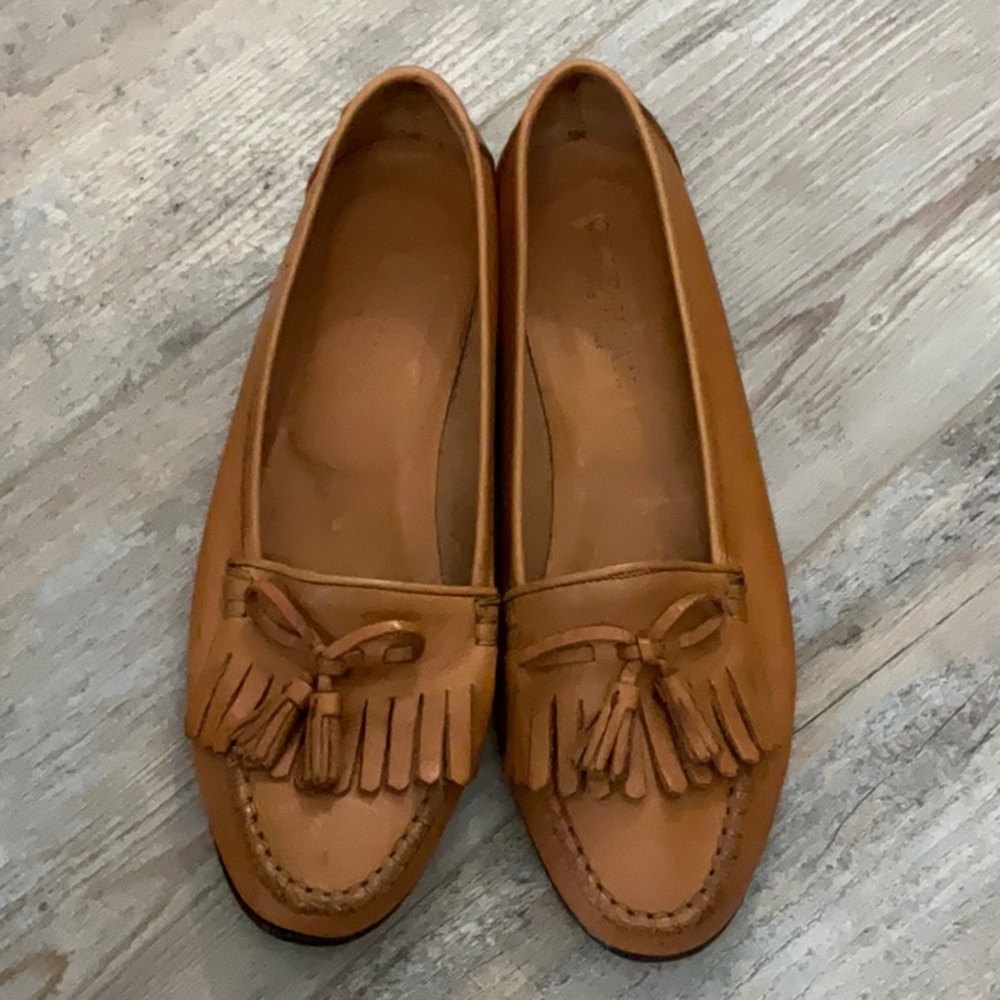 Cole Haan Tan Moccasin Flats with Fringe